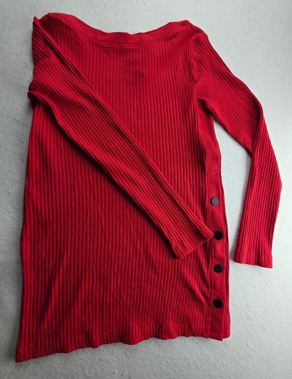 Zara Red Ribbed Button Long Sleeve Blouse Size Small NWT